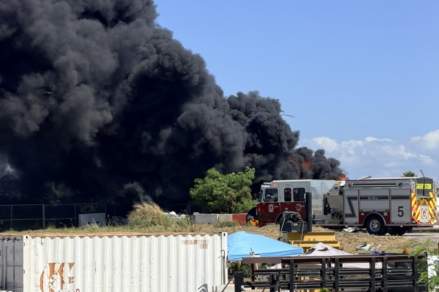 Fire Crews Battle Recycling Facility Fire in Galveston